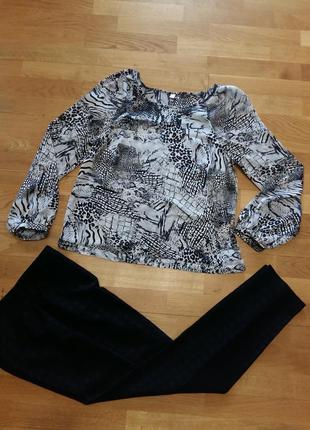 Красивая базовая блуза c длинным рукавом, модный анималистичный принт размер м1 фото