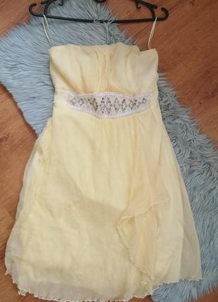 Миле шовкове плаття з бісером / милое лимонное платье бандо шёлковое с бисером
