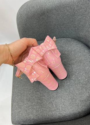 Эксклюзивные босоножки женские натуральная итальянская кожа рептилия розовые3 фото