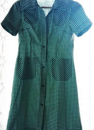 Платье, рубашка на пуговицах с карманами в клетку