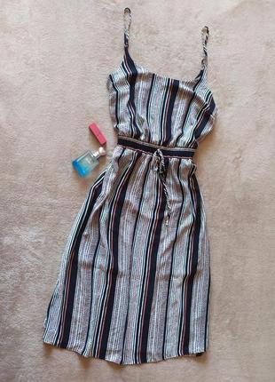 Красиве шифонова базове сукня в смужку на тонких бретелях з розрізами з боків1 фото
