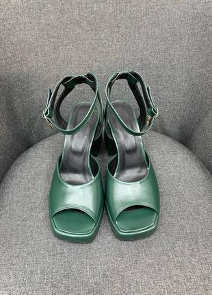 Ексклюзивні босоніжки жіночі натуральна італійська шкіра смарагд зелені5 фото