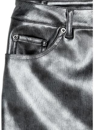 Базовая кожаная мини юбка в стиле рок фестиваль серый металлик4 фото
