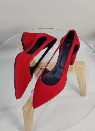Эксклюзивные туфли из натуральной итальянской замши красные4 фото