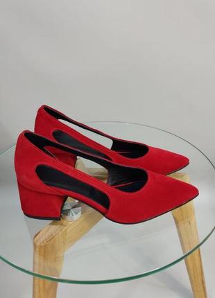 Эксклюзивные туфли из натуральной итальянской замши красные5 фото