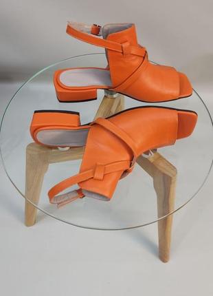 Ексклюзивні босоніжки жіночі натуральна італійська шкіра помаранчеві теракот7 фото