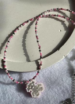 Кулон підвіска ведмедик teddy чокер прикраса сріблястий білий рожевий