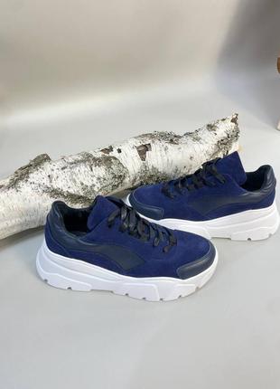 Эксклюзивные кроссовки из натуральной итальянской кожи и замши синие2 фото