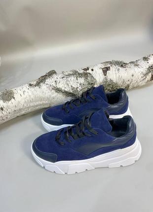 Эксклюзивные кроссовки из натуральной итальянской кожи и замши синие7 фото