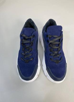 Эксклюзивные кроссовки из натуральной итальянской кожи и замши синие3 фото