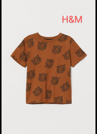 Хлопковая трикотажная футболка принт тигр бренда h&m uk 4-5 eur 104-110