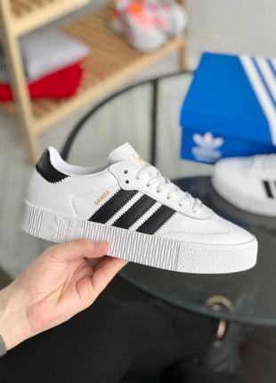 Жіночі шкіряні кросівки adidas samba (білі з чорним)#адідас