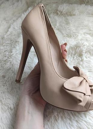 Нюдові туфлі, туфлельки з бантом, пудрові туфлі