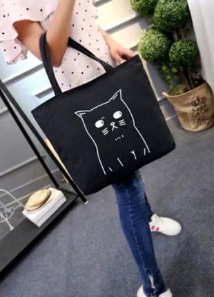 Шоппер чорний з котом сумка