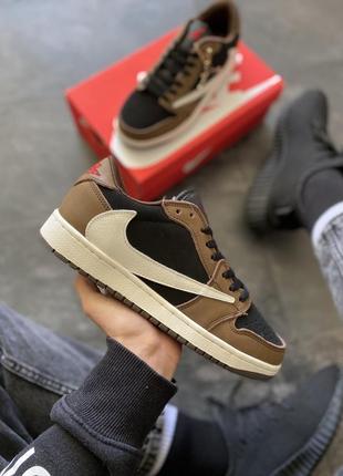 Мужские кожаные кроссовки nike air jordan x travis scott#найк