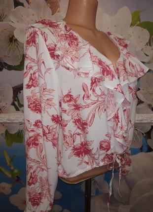 Шелковая блуза на кулиске м воланом 100% вискозный шелк 14р.3 фото