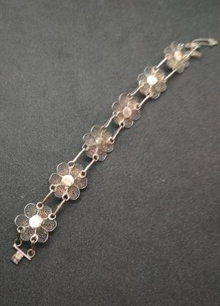 Старинный серебряный браслет, филигрань, в патине. длина 18см, ширина цветка 1.8см.13505 фото