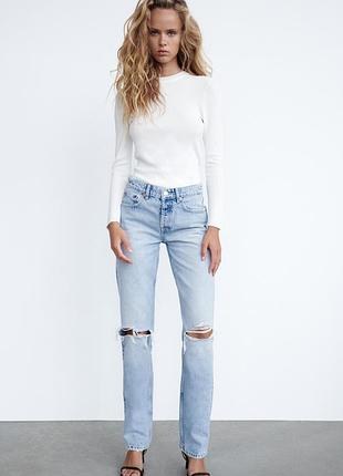 Zara джинси прямого крою з розрізами
