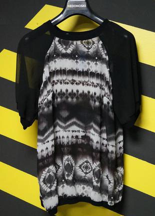 Шифонова напівпрозора блузка з принтом на гумках