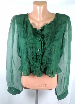 Зеленый топ кофта вискоза шнуровка вышивка