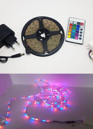 Светодиодная лента led 5 м smd 3528 rgb с пультом и блоком питания гирлянда на клейком основании3 фото