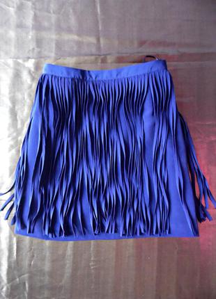 Распродажа! юбка мини сапфирового цвета с бахромой zara3 фото