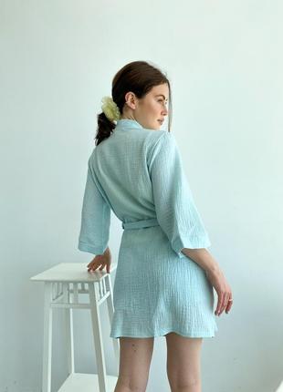 Женский красивый и нежный комплект из муслина халат и пижама. набор халат и пижамка муслин10 фото
