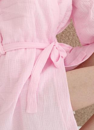 Женский красивый и нежный комплект из муслина халат и пижама. набор халат и пижамка муслин7 фото