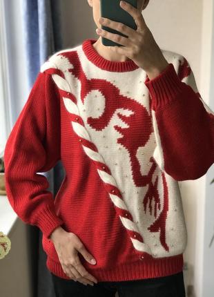 Новий крутий вінтажний светр з декором винтаж свитер кофта большой размер 48-50 оверсайз