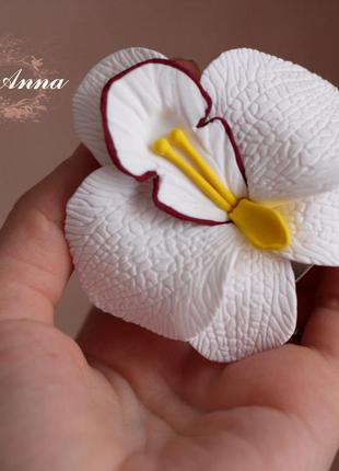 Заколка квітка "біла орхідея"3 фото