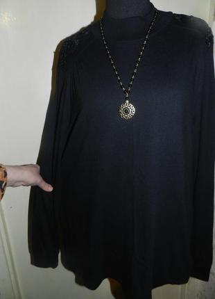 Натуральная,трикотажная блузка-полугольф с кружевом на плечах,большого размера,cellbes6 фото