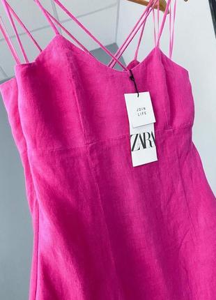 Zara яркое розовое льняное платье в наличии2 фото
