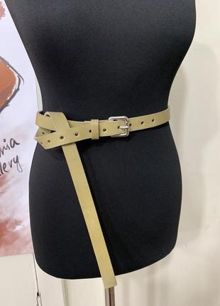 Женский ремень из натуральной ремённой кожи оливковый цвет