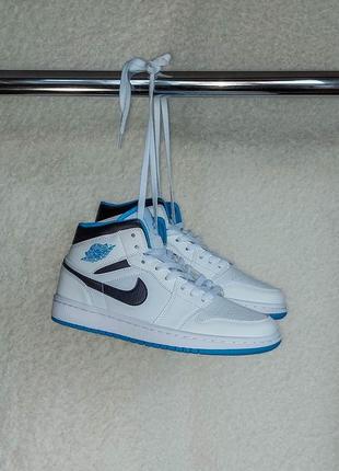 Жіночі високі шкіряні кросівки nike air jordan 1 laser blue🆕 найк джордан5 фото