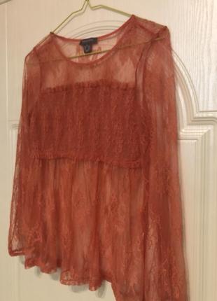 Кружевная блузка персикового цвета5 фото