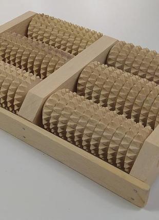 Дерев’яний масажер для ніг із 6 зубчастими роликами з бука — ручний роликовий масажер для стоп і пальців ніг