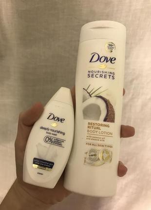 Набор гель для душа и лосьон для тела dove кокос1 фото