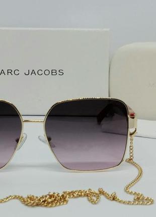 Очки в стиле marc jacobs модные женские солнцезащитные очки серо розовый градиент в золотом металле2 фото