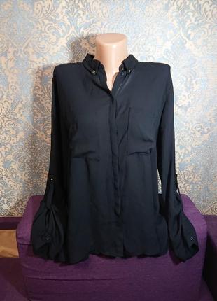 Черная базовая рубашка блузка блузка с манжетом на рукавах размер m/l1 фото