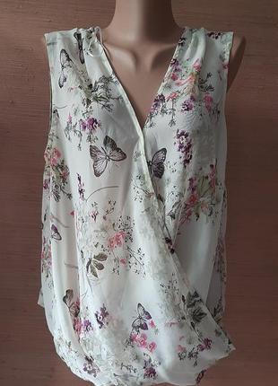 💛🦋💜 ніжна шифонова блузка на запах принт метелики