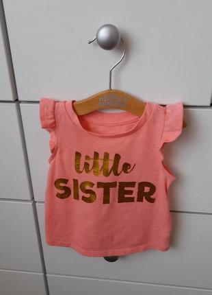 Футболка little sister, футболка на дівчинку, футболка із надписом "little sister", футболка 3-6м, футболка для немовлят. футболка на фотосесію