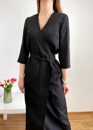 Чорна сукня - міді із костюмної тканини3 фото