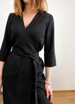 Чорна сукня - міді із костюмної тканини4 фото