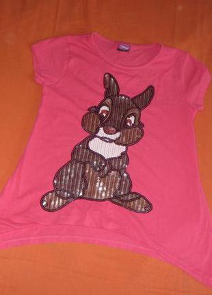 Футболочка туничка 8-9 лет с зайчиком паетки