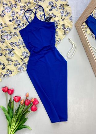 Платье миди синего цвета на лето2 фото