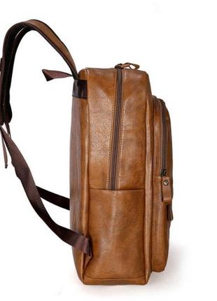 Мужской городской рюкзак классический кожаный экокожа коричневый9 фото