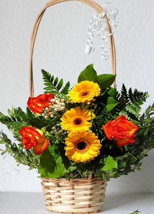 Плетена корзинка для квітів і подарунків з високою ручкою декор з лози - 46см