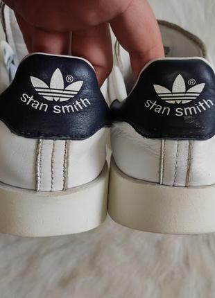 Белые натуральные кожаные кроссовки кеды на высокой подошве платформе adidas stan smith10 фото