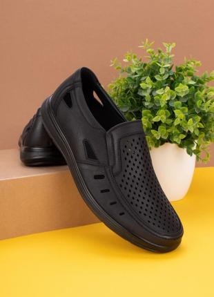 Чоловічі чорні літні туфлі з перфорацією еко шкіра1 фото