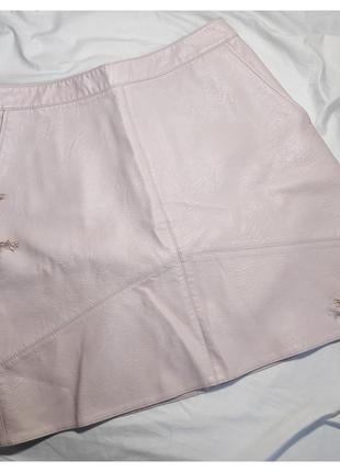 Кожаная пудровая юбка 🔥zara🔥 мини-юбка под кожу кожзам3 фото